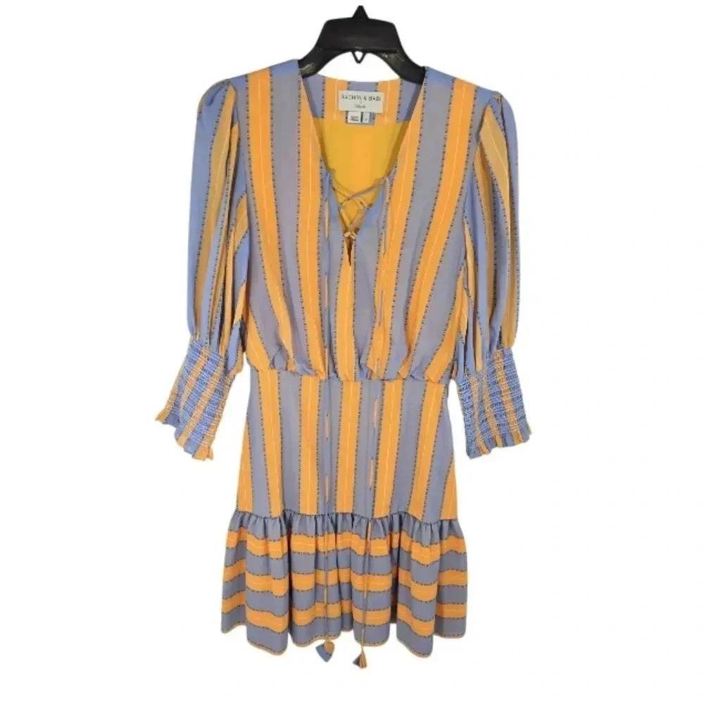 {Sachin & Babi} Deanna Lace-up V-Neck 3/4 Sleeve Ruffle Dress - Size 2 - Picture 3 of 17